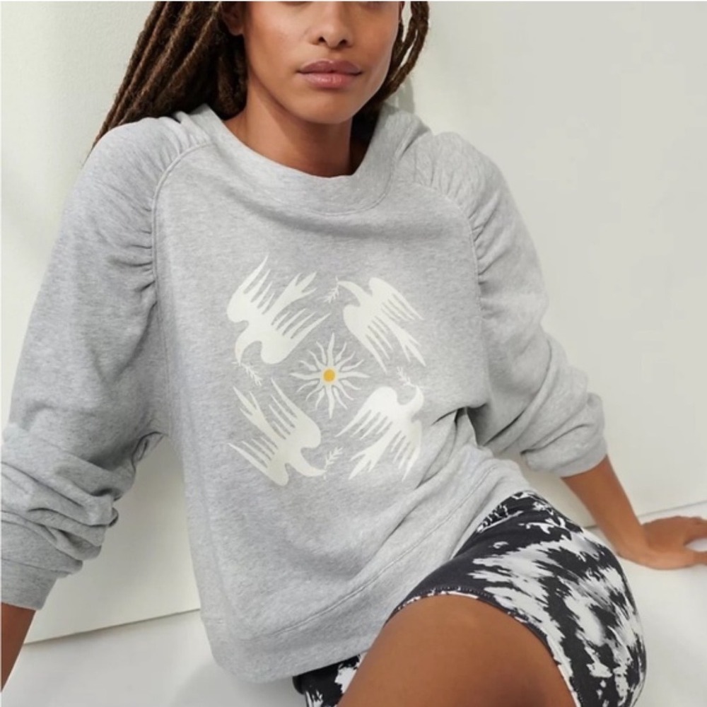 Anthropologie Jason K Yun Doves Art Sweatshirt Gray Cotton Pullover Active Large
